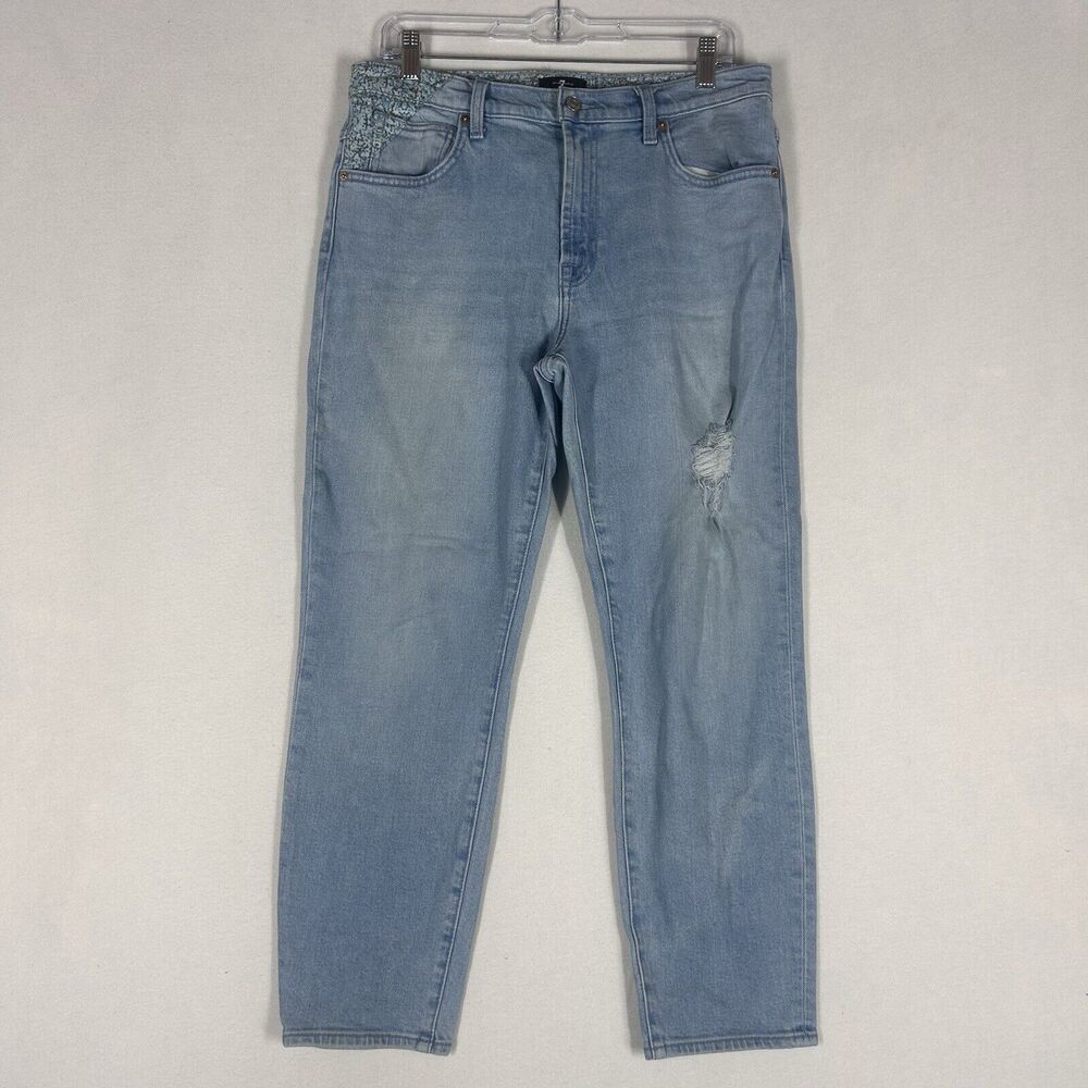 7 For All Mankind Peggi Ankle Jeans Womens 31 Patch Pattern Light Wash High Rise